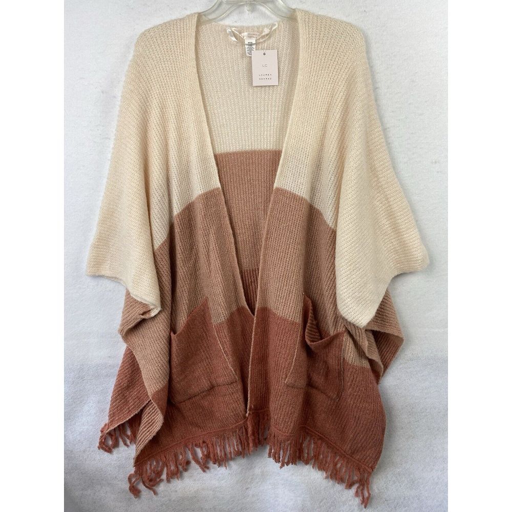 LAUREN CONRAD Womens Poncho Shawl OS Cozy Slouchy Sweater‎ Knit Pink NEW